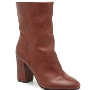 Lucky Brand Walwyn Booties chunky block heel Brown genuine leather size 10